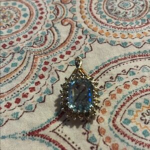 Elegant Blue and Gold Pendant Necklace w/white rhinestones